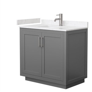 Wyndham Collection Miranda 36&quot Wood&Marble Single Bathroom Vanity in Gray/Nickel