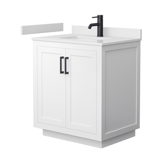 Wyndham Collection Miranda 30&quot Wood Single Bathroom Vanity in White/Matte Black