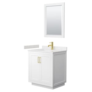 Wyndham Collection Miranda 30&quot Carrara&Wood Single Bathroom Vanity in White/Gold