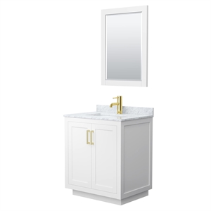 Wyndham Collection Miranda 30&quot Marble&Wood Single Bathroom Vanity in White/Gold