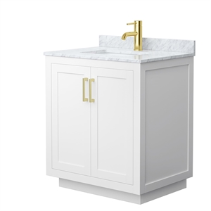 Wyndham Collection Miranda 30&quot Wood&Marble Single Bathroom Vanity in White/Gold