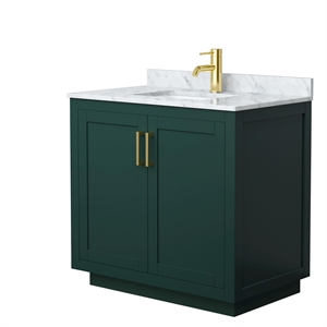 Wyndham Collection Miranda 36&quot Carrara&Wood Single Bathroom Vanity in Green/Gold