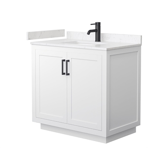 Wyndham Collection Miranda 36&quot Marble&Wood Single Bathroom Vanity in White/Black