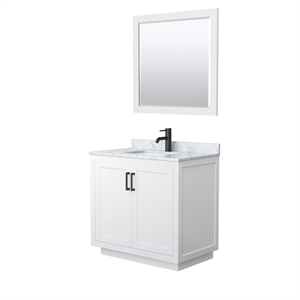 Wyndham Collection Miranda 36&quot Wood&Metal Single Bathroom Vanity in White/Black