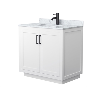 Wyndham Collection Miranda 36&quot Metal&Wood Single Bathroom Vanity in White/Black