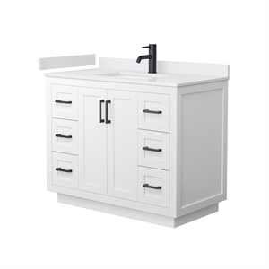 Wyndham Collection Miranda 42&quot Wood Single Bathroom Vanity in Matte Black/White