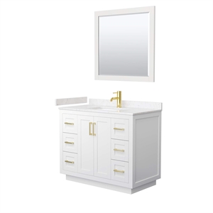 Wyndham Collection Miranda 42&quot Marble&Wood Single Bathroom Vanity in White/Gold