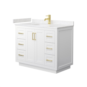 Wyndham Collection Miranda 42&quot Wood&Marble Single Bathroom Vanity in White/Gold
