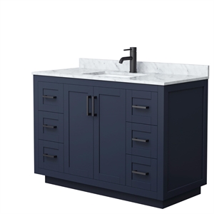 Wyndham Collection Miranda 48&quot Carrara&Wood Single Bathroom Vanity in Blue/Black