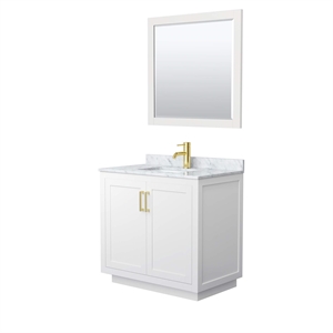 Wyndham Collection Miranda 36&quot Wood&Carrara Single Bathroom Vanity in White/Gold