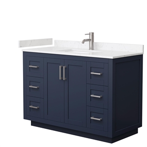 Wyndham Collection Miranda 48&quot Wood&Marble Single Bathroom Vanity in Nickel/Blue