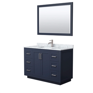 Wyndham Collection Miranda 48&quot Wood Single Bathroom Vanity in Dark Blue/White