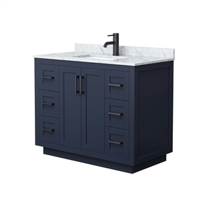 Wyndham Collection Miranda 42&quot Wood&Carrara Single Bathroom Vanity in Blue/Black