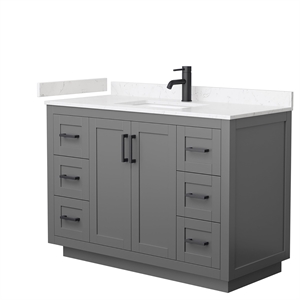 Wyndham Collection Miranda 48&quot Marble&Wood Single Bathroom Vanity in Gray/Black