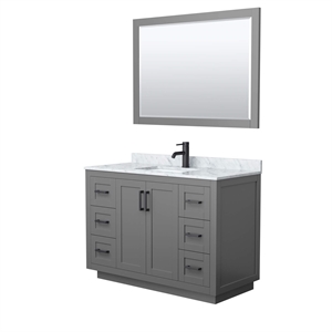 Wyndham Collection Miranda 48&quot Carrara&Wood Single Bathroom Vanity in Gray/Black