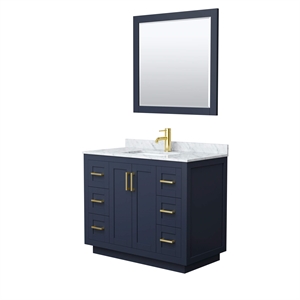 Wyndham Collection Miranda 42&quot Wood&Carrara Single Bathroom Vanity in Blue/Gold