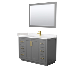 Wyndham Collection Miranda 48&quot Wood&Marble Single Bathroom Vanity in Gray/Gold