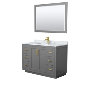 Wyndham Collection Miranda 48&quot Carrara&Wood Single Bathroom Vanity in Gray/Gold