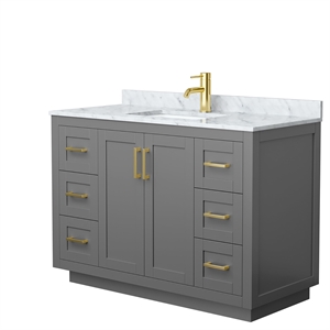 Wyndham Collection Miranda 48&quot Wood&Carrara Single Bathroom Vanity in Gray/Gold