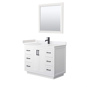Wyndham Collection Miranda 42&quot Marble&Wood Single Bathroom Vanity in White/Black