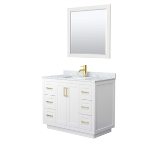 Wyndham Collection Miranda 42&quot Carrara&Wood Single Bathroom Vanity in White/Gold