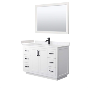 Wyndham Collection Miranda 48&quot Wood&Marble Single Bathroom Vanity in White/Black