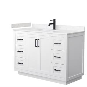Wyndham Collection Miranda 48&quot Marble&Wood Single Bathroom Vanity in White/Black