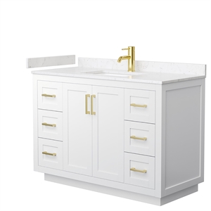 Wyndham Collection Miranda 48&quot Marble&Wood Single Bathroom Vanity in White/Gold