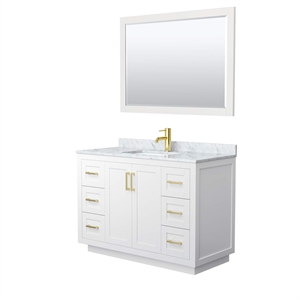 Wyndham Collection Miranda 48&quot Wood&Carrara Single Bathroom Vanity in White/Gold