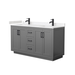 Wyndham Collection Miranda 60&quot Marble&Wood Double Bathroom Vanity in Gray/Black