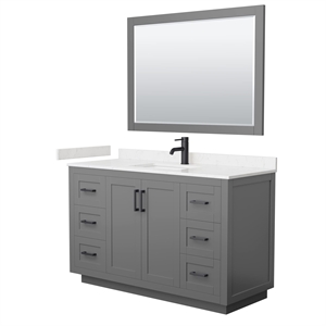Wyndham Collection Miranda 54&quot Wood&Marble Single Bathroom Vanity in Gray/Black