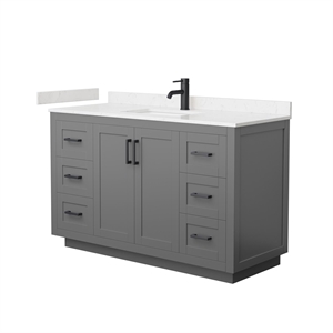 Wyndham Collection Miranda 54&quot Marble&Wood Single Bathroom Vanity in Gray/Black