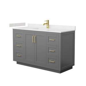 Wyndham Collection Miranda 54&quot Marble & Wood Single Bathroom Vanity in Gray/Gold