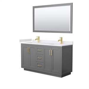 Wyndham Collection Miranda 60&quot Wood Double Bathroom Vanity in Dark Gray/Gold