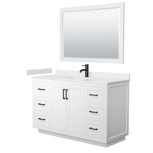Wyndham Collection Miranda 54&quot Wood&Marble Single Bathroom Vanity in White/Black