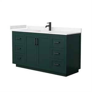 Wyndham Collection Miranda 60&quot Marble&Wood Single Bathroom Vanity in Green/Black