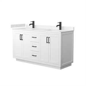 Wyndham Collection Miranda 60&quot Marble&Wood Double Bathroom Vanity in White/Black
