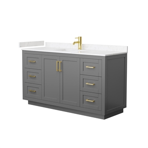 Wyndham Collection Miranda 60&quot Marble & Wood Single Bathroom Vanity in Gray/Gold