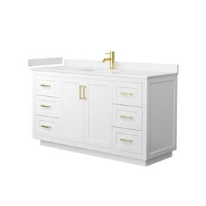 Wyndham Collection Miranda 60&quot Marble&Wood Single Bathroom Vanity in White/Gold