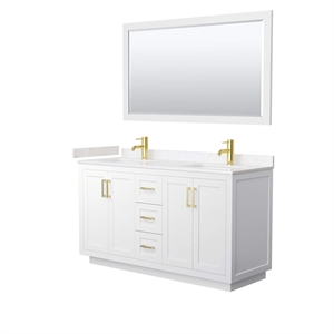 Wyndham Collection Miranda 60&quot Wood&Marble Double Bathroom Vanity in White/Gold