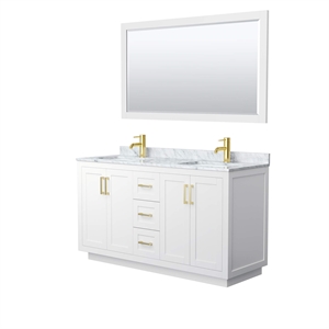 Wyndham Collection Miranda 60&quot Wood&Metal Double Bathroom Vanity in White/Gold