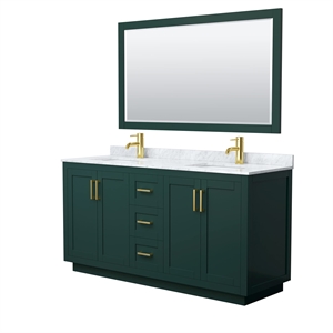 Wyndham Collection Miranda 66&quot Wood&Metal Double Bathroom Vanity in Green/Gold