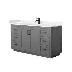 Wyndham Collection Miranda 60&quot Marble&Wood Single Bathroom Vanity in Gray/Black