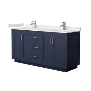 Wyndham Collection Miranda 66&quot Marble&Wood Double Bathroom Vanity in Blue/Nickel