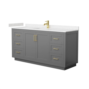 Wyndham Collection Miranda 66&quot Marble & Wood Single Bathroom Vanity in Gray/Gold