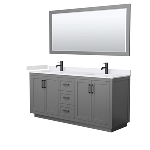 Wyndham Collection Miranda 72&quot Wood Double Bathroom Vanity in Dark Gray/Black