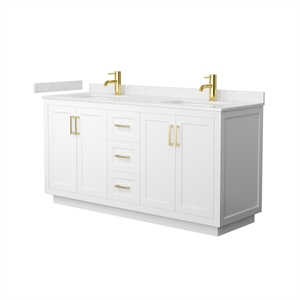 Wyndham Collection Miranda 66&quot Wood Veneer Double Bathroom Vanity in White/Gold