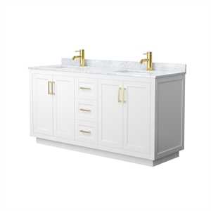 Wyndham Collection Miranda 66&quot Veneer Wood Double Bathroom Vanity in White/Gold