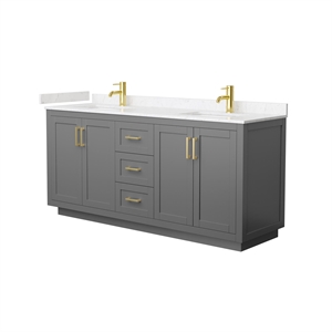 Wyndham Collection Miranda 72&quot Marble & Wood Double Bathroom Vanity in Gray/Gold