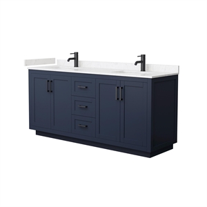 Wyndham Collection Miranda 72&quot Wood Veneer Double Bathroom Vanity in Blue/Black